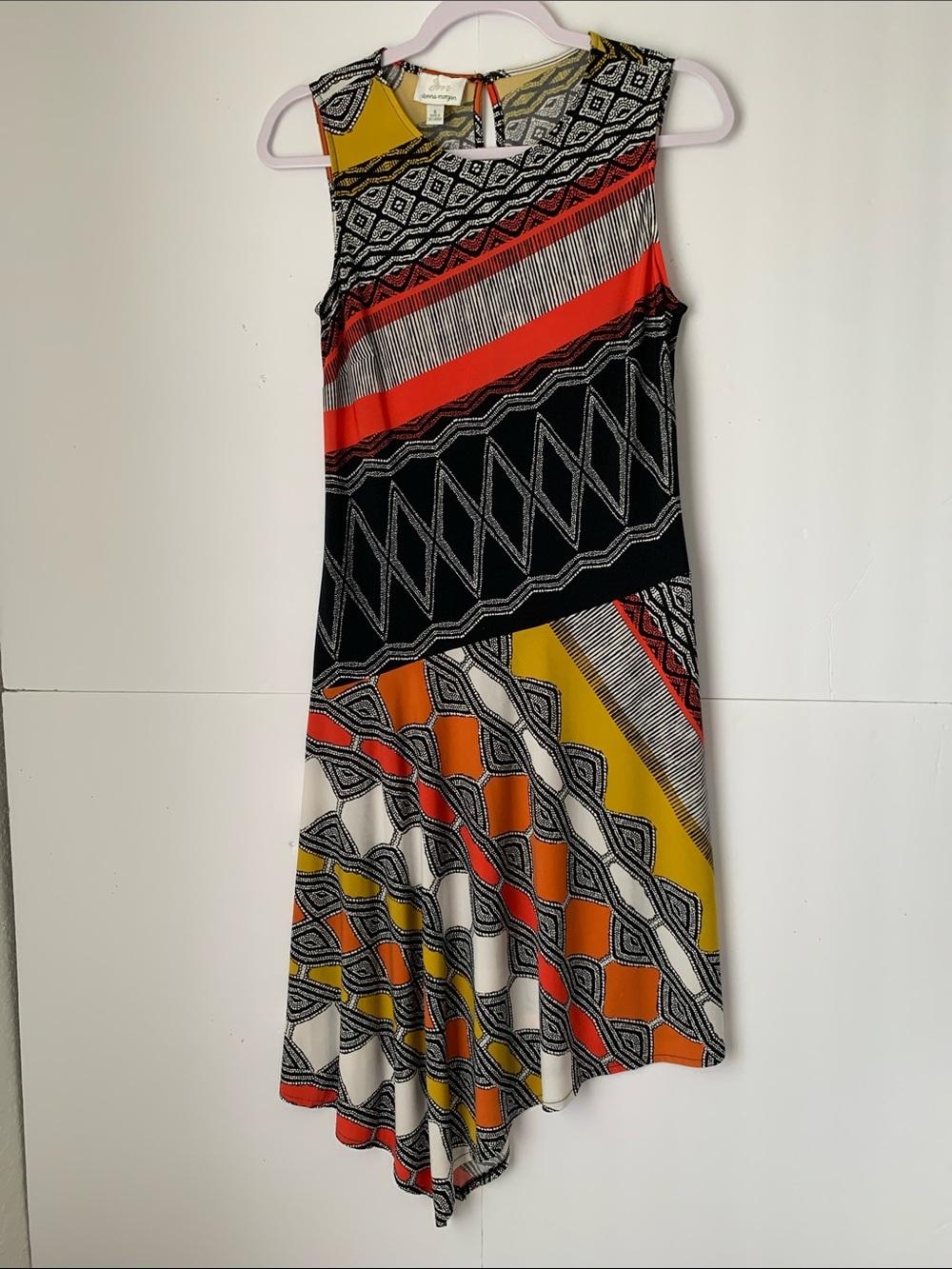 Donna Morgan Sleeveless Asymmetrical Geometric Print Midi Dress Size 6
